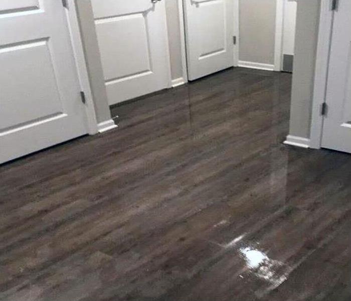water covering wood flooring in a home